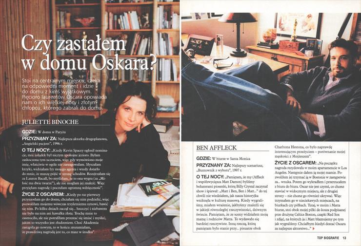Oscars at home - Oscary w domach gwiazd 1. Juliette Binoche, Ben Affleck. Top Biografie nr 4-6, IV-VI 2007.jpg